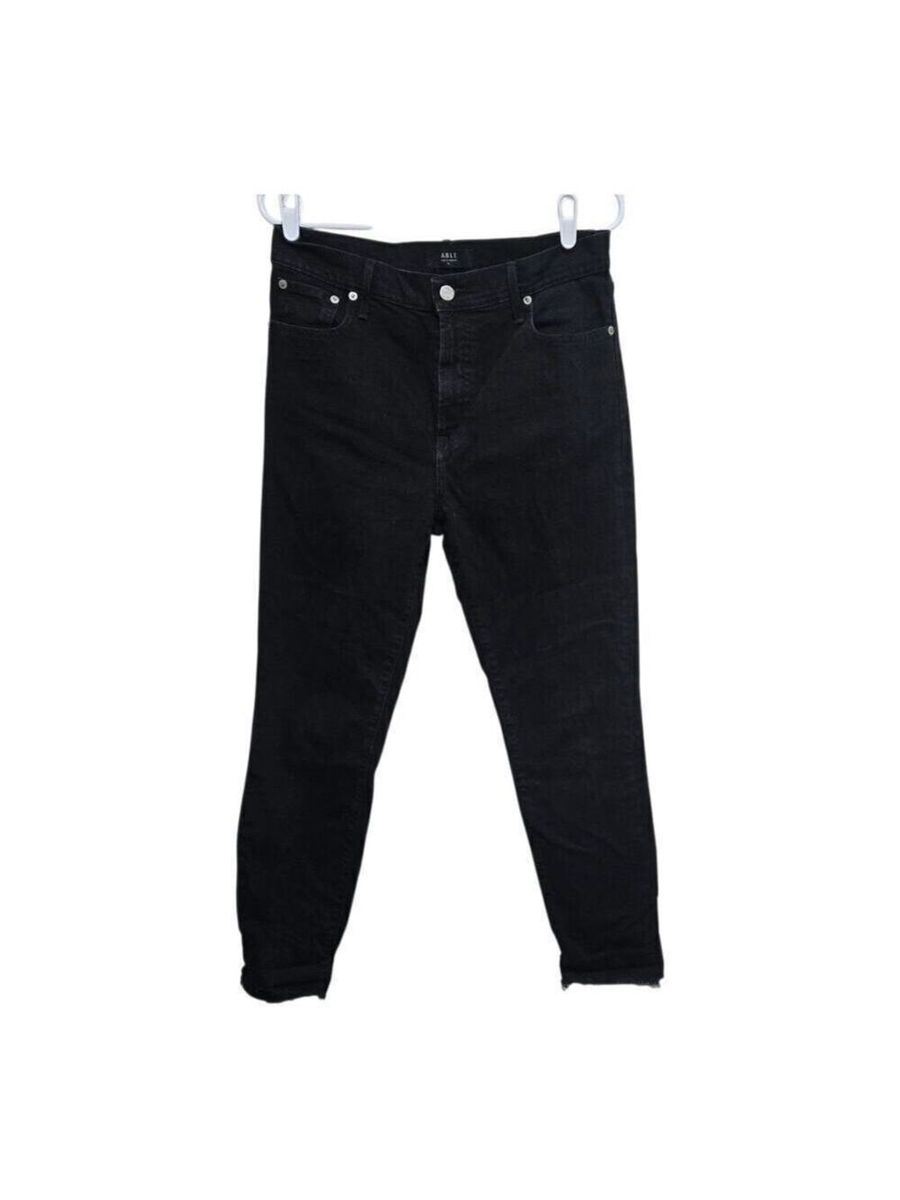 ABLE High Rise Skinny Jeans Black Size 30 Raw Hem Stretch